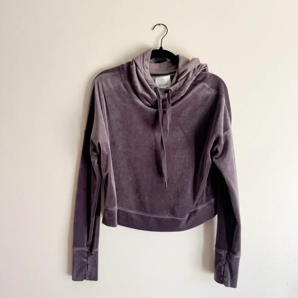 Offline by Aerie Grey Brown After Party Cowl Neck Velour Velvety Hoodie - Small